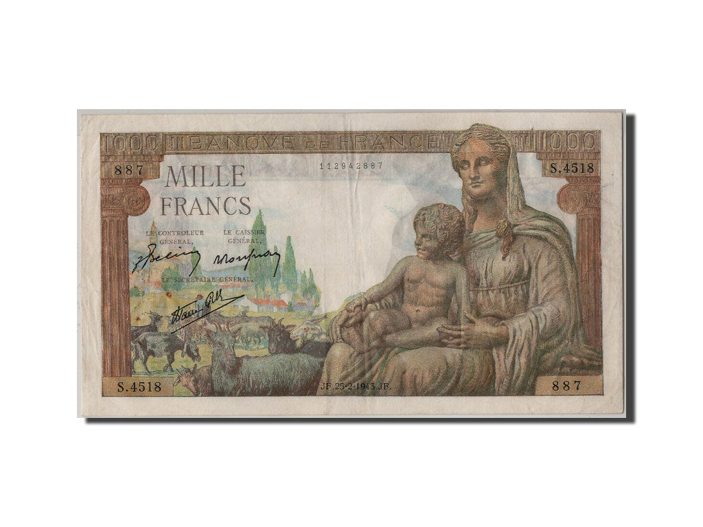 Banknote, France, 1000 Francs, 1 000 F 1942-1943 ''Déesse Déméter'', 1943