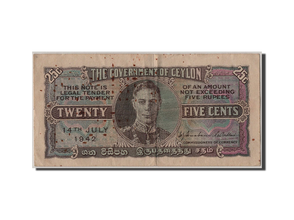 Banconote, Ceylon, 25 Cents, 1942, 1942-07-14, BB