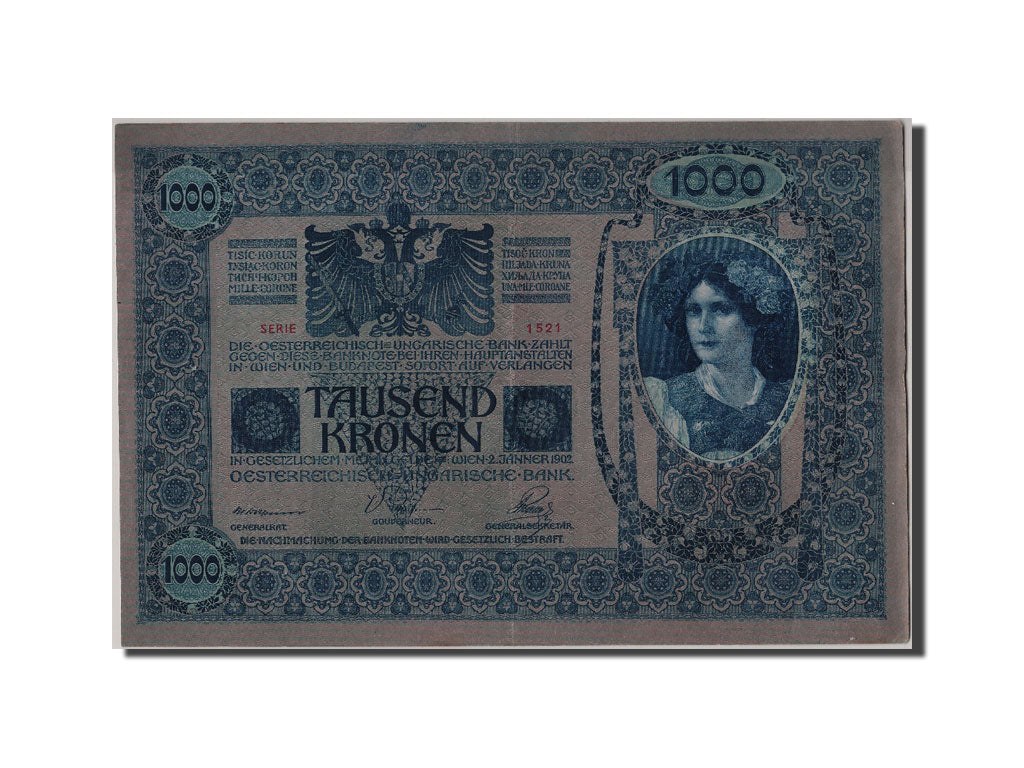 Austria, 1000 Kronen, KM #59, AU(50-53), 80747 Serie 1521