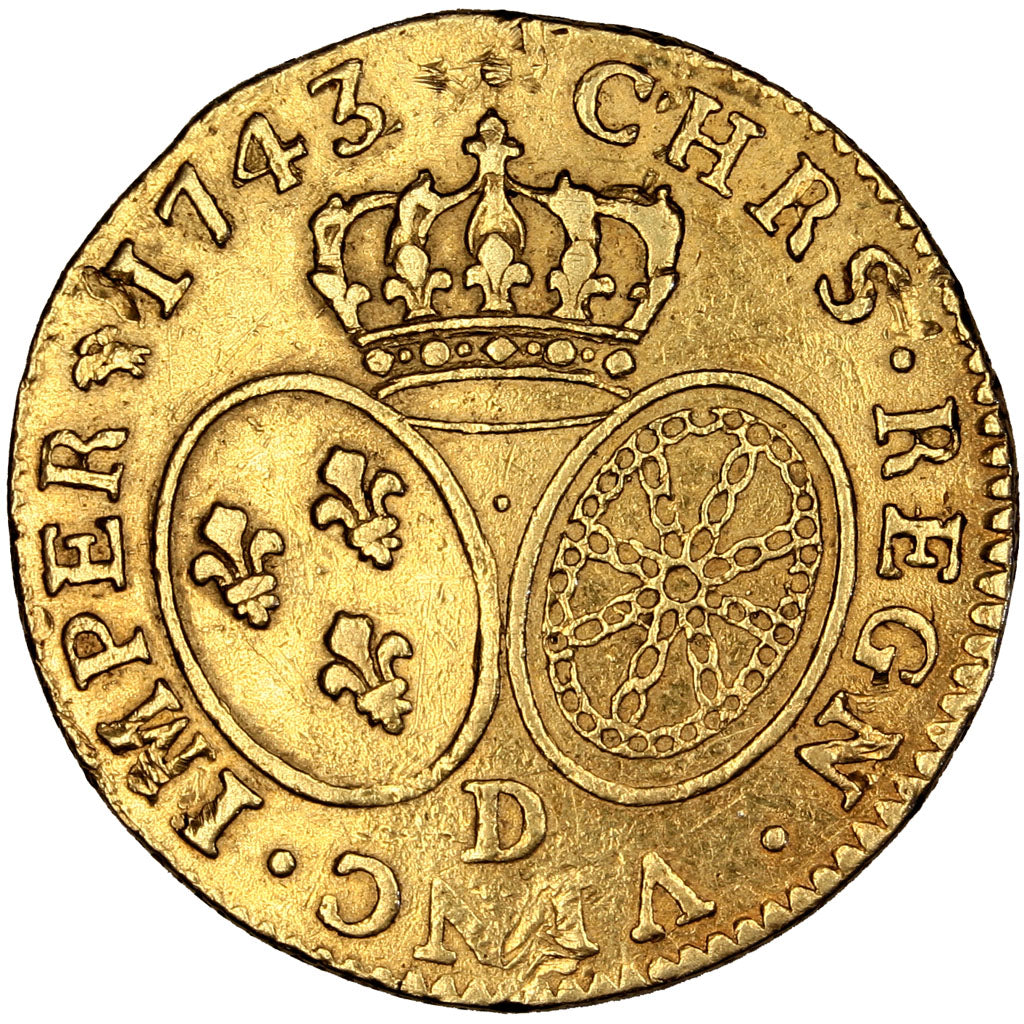 FRANCE, Louis d'or au bandeau, Louis D'or, 1743, Lyon, KM #513.6, EF(40-45),...