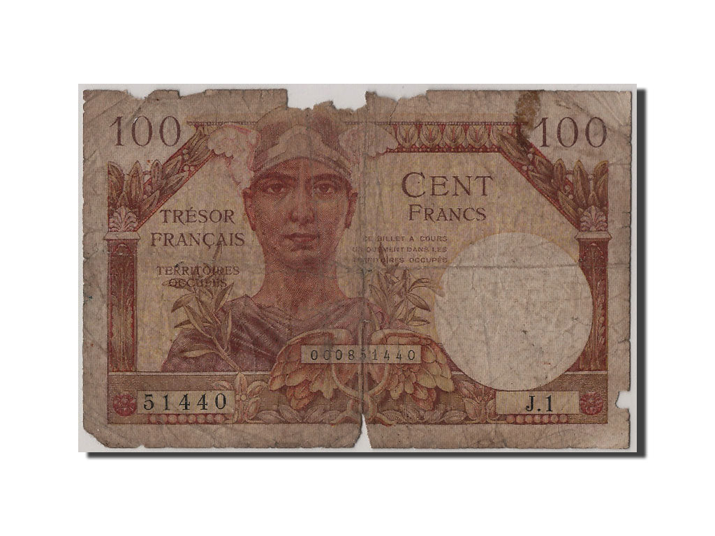 France, 100 Francs, 1947 French Treasury, 1947, KM #M9, 1947-01-01, VG(8-10),...