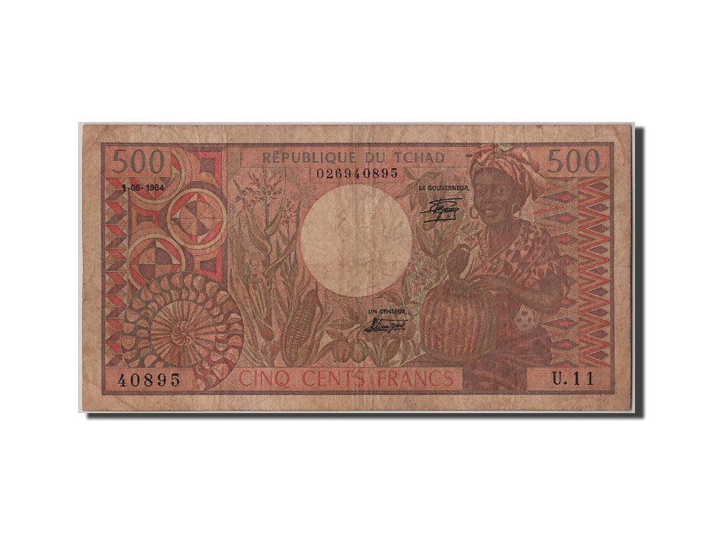 Chad, 500 Francs, 1984, KM #6, 1984-06-01, VF(20-25), U.11 40895