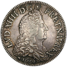 FRANCE, Écu aux 8 L, ECU, 1691, Lyon, KM #275.3, AU(50-53), Silver, Gadoury ...