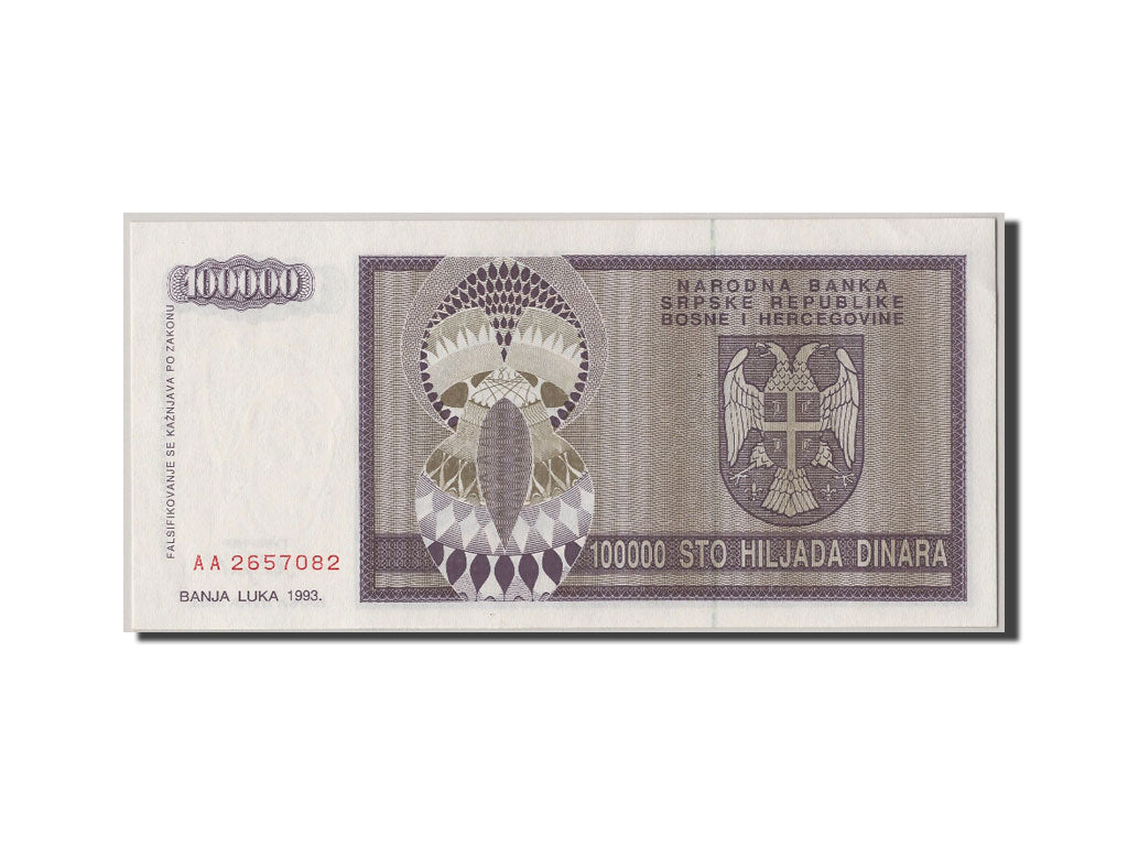 Banknote, Bosnia - Herzegovina, 100,000 Dinara, 1993, UNC(63)