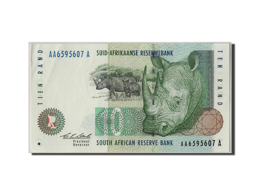 South Africa, 10 Rand, KM #123a, UNC(60-62), AA6595607A