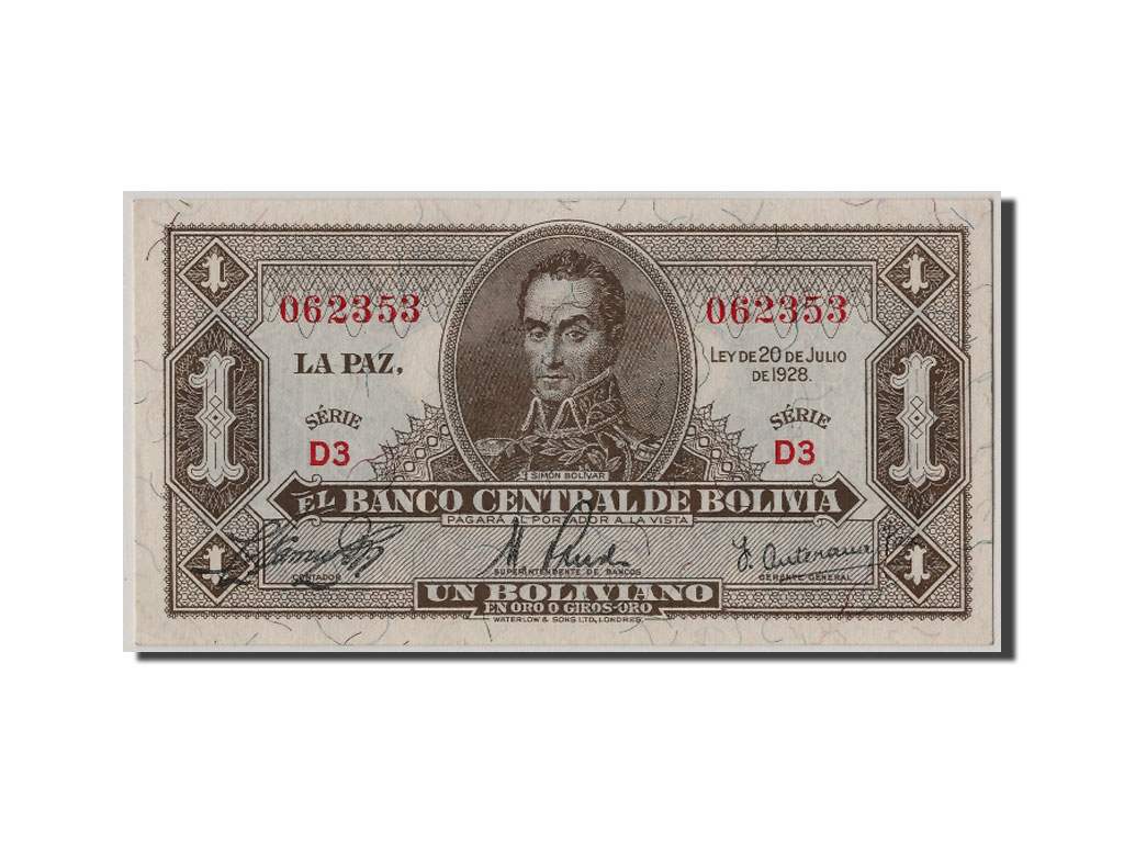 Bolivia, 1 Boliviano, KM #128a, UNC(65-70), D3 062353