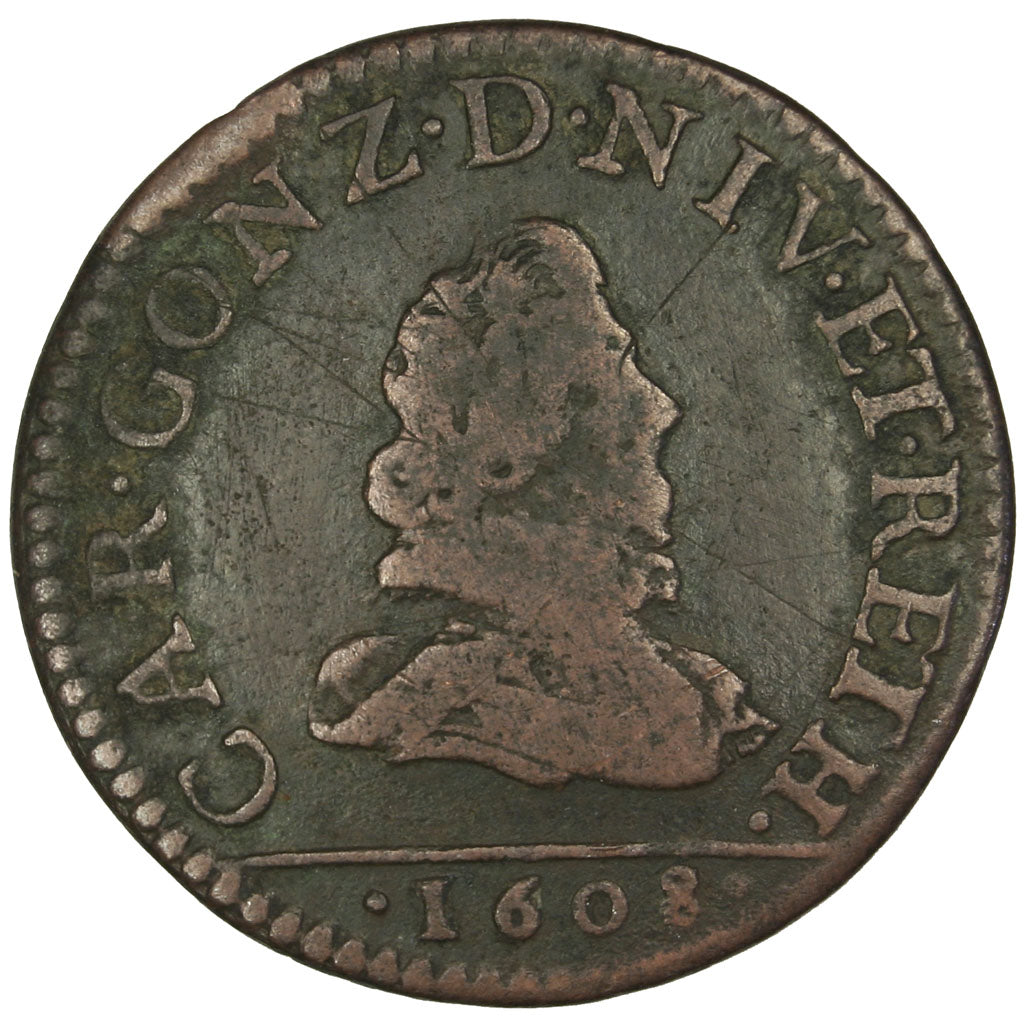 FRENCH STATES, 2 Liard, 1608, Charleville, KM #12.1, VF(20-25), Copper, C2G...