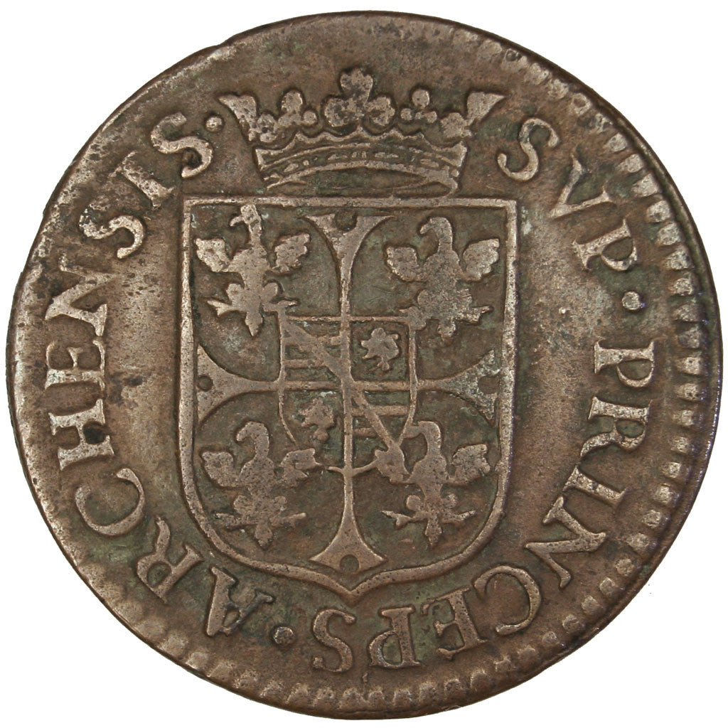 FRENCH STATES, 2 Liard, 1609, Charleville, KM #12.1, VF(20-25), Copper, C2G...
