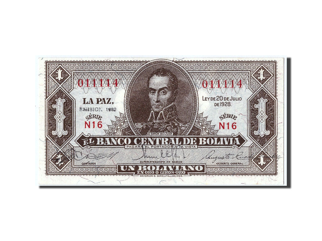 Bolivia, 1 Boliviano, KM #128c, UNC(65-70), N16 011114