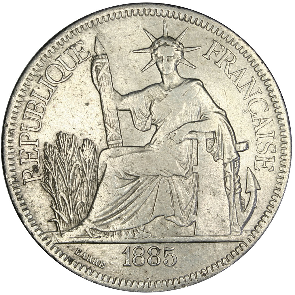 Indochine, 1 Piastre, 1885, Paris, EF(40-45), Silver, Lecompte #266, 27.06
