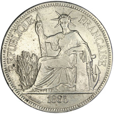 Indochine, 1 Piastre, 1885, Paris, EF(40-45), Silver, Lecompte #266, 27.06
