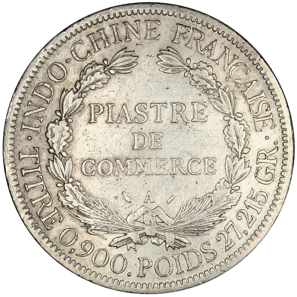 Indochine, 1 Piastre, 1885, Paris, EF(40-45), Silver, Lecompte #266, 27.06