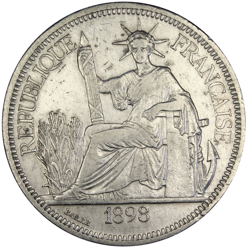 FRENCH INDO-CHINA, Piastre, 1898, Paris, KM #5a.1, EF(40-45), Silver, Lecompte..