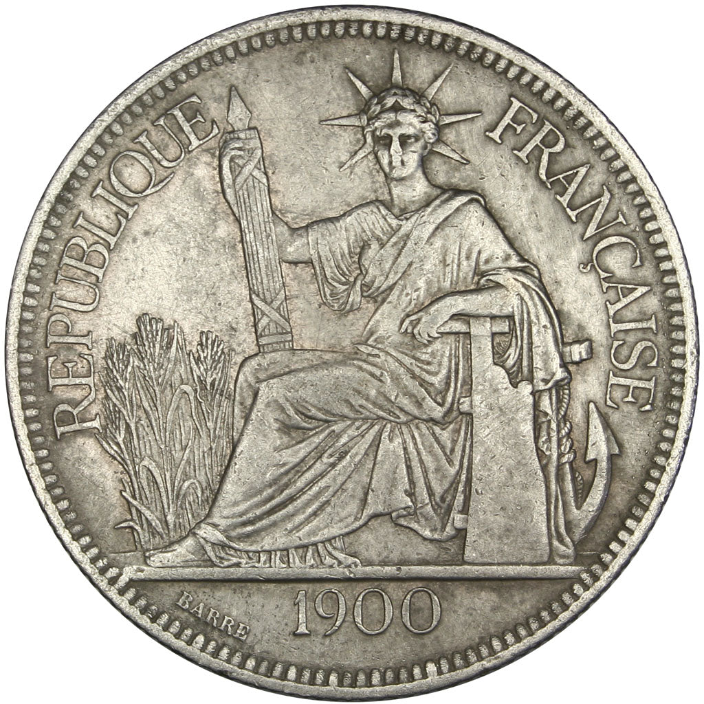 Indochine, 1 Piastre, 1900, Paris, AU(50-53), Silver, Lecompte #282, 26.85