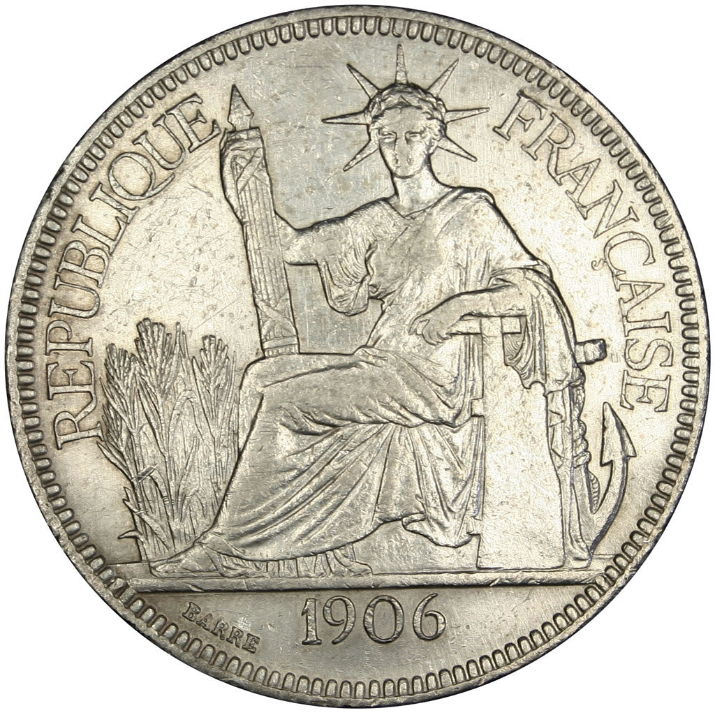 FRENCH INDO-CHINA, Piastre, 1906, Paris, KM #5a.1, EF(40-45), Silver, Lecompte..