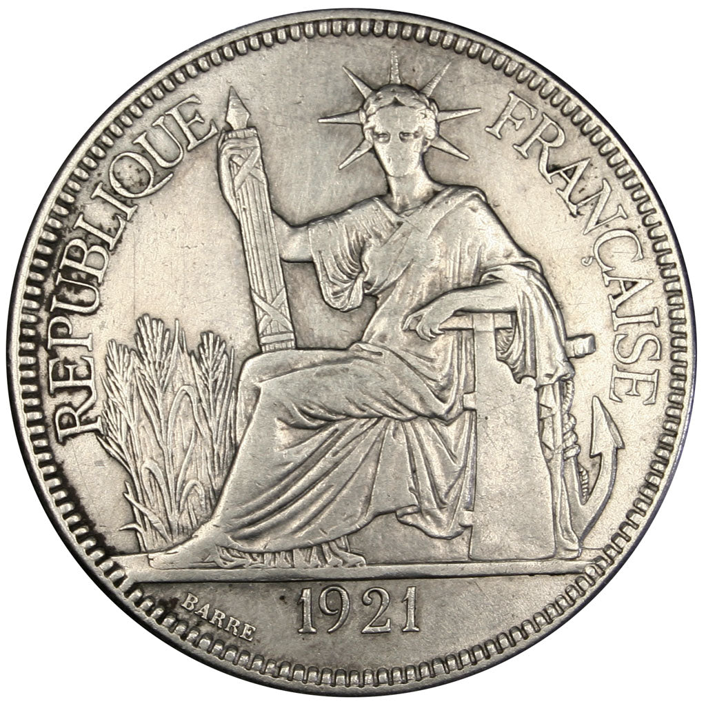 FRENCH INDO-CHINA, Piastre, 1921, San Francisco, KM #5a.2, EF(40-45), Silver,...