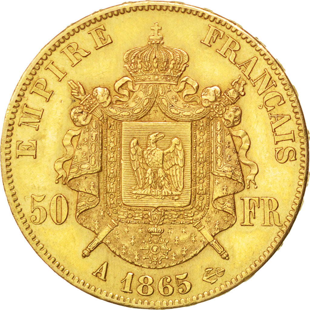 FRANCE, Napoléon III, 50 Francs, 1865, Paris, KM #804.1, AU(55-58), Gold, Gadour