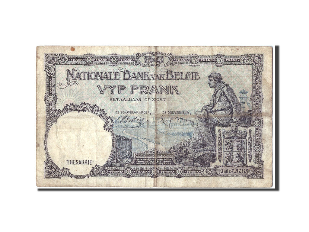 Banknote, Belgium, 5 Francs, 1938, 1938-04-08, VF(20-25)