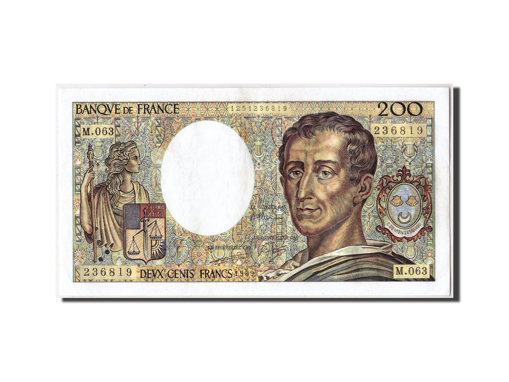 Banknote, France, 200 Francs, 200 F 1981-1994 ''Montesquieu'', 1989, AU(50-53)