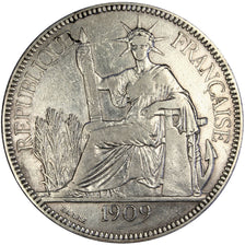 FRENCH INDO-CHINA, Piastre, 1909, Paris, KM #5a.1, EF(40-45), Silver, Lecompte..