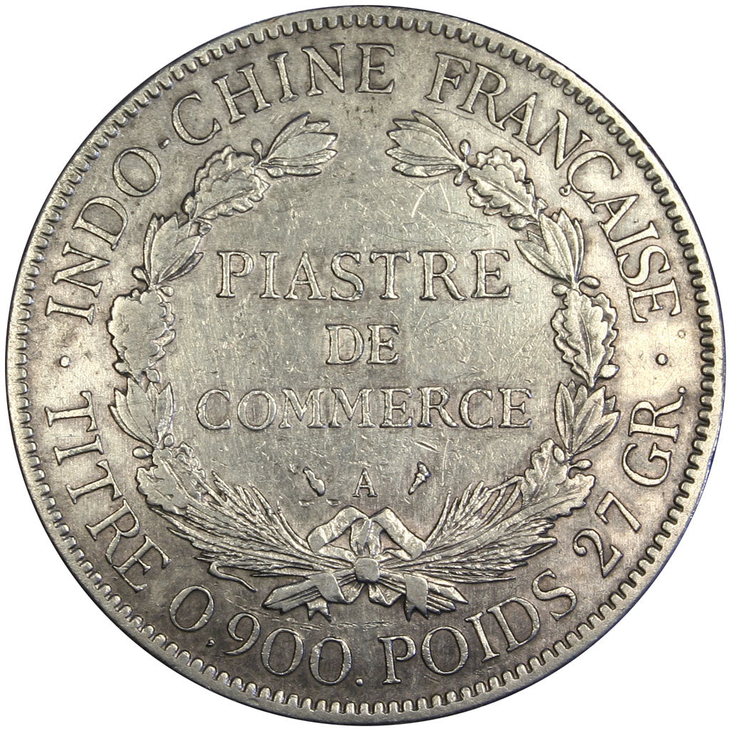 FRENCH INDO-CHINA, Piastre, 1909, Paris, KM #5a.1, EF(40-45), Silver, Lecompte..