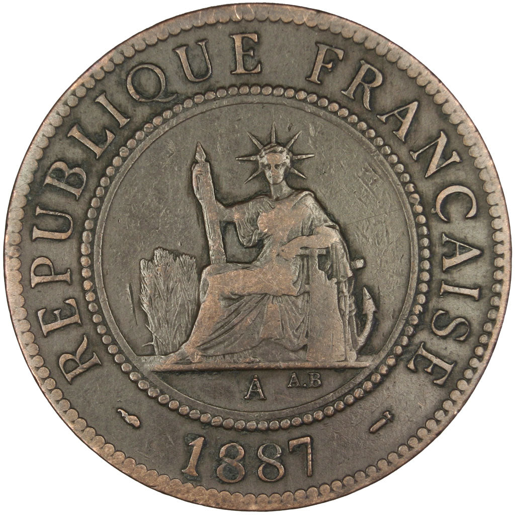 FRENCH INDO-CHINA, Cent, 1887, Paris, KM #1, VF(30-35), Bronze, 31, Lecompte...