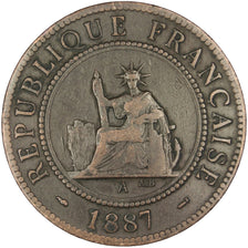 FRENCH INDO-CHINA, Cent, 1887, Paris, KM #1, VF(30-35), Bronze, 31, Lecompte...