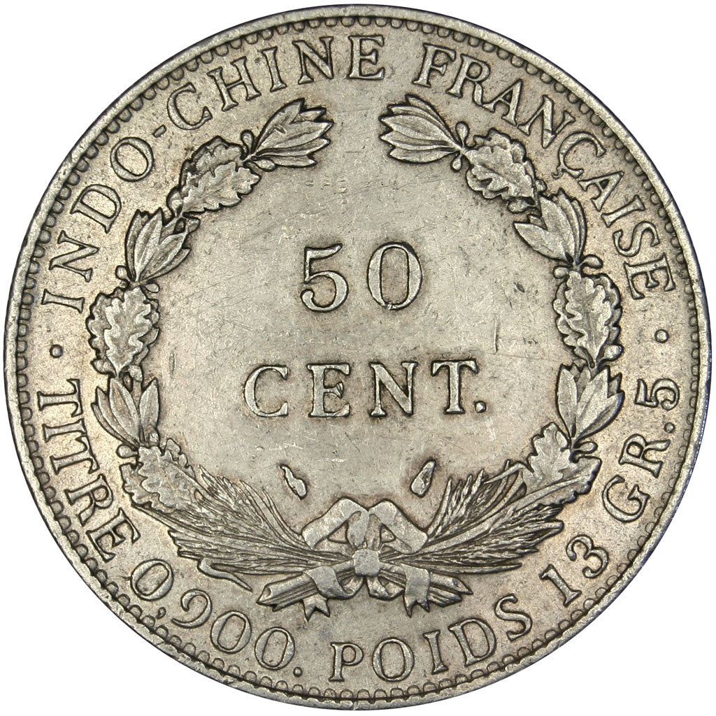 Indocina francese, 50 Cents, 1936, Paris, BB+, Argento, Lecompte:261