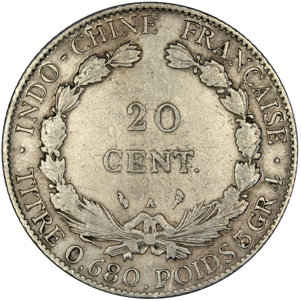 FRENCH INDO-CHINA, 20 Cents, 1930, Paris, KM #17.1, EF(40-45), Silver, 25.9,...
