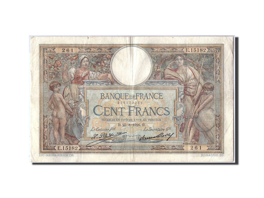 Banknote, France, 100 Francs, 100 F 1908-1939 ''Luc Olivier Merson'', 1926