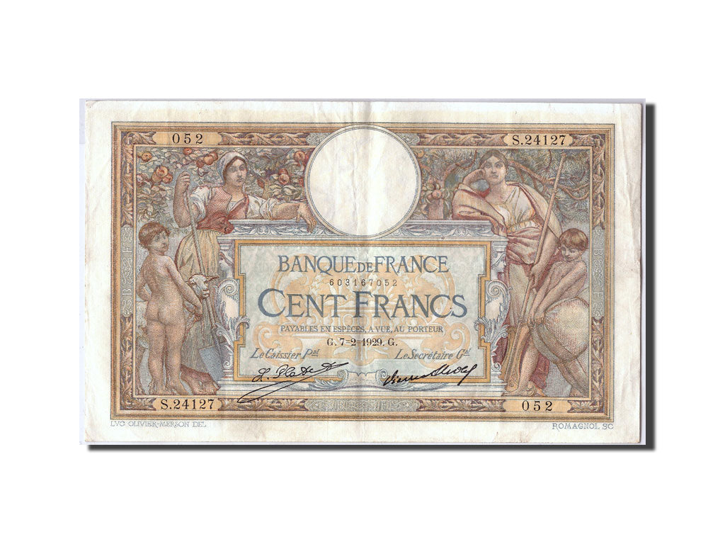 Banknote, France, 100 Francs, 100 F 1908-1939 ''Luc Olivier Merson'', 1929