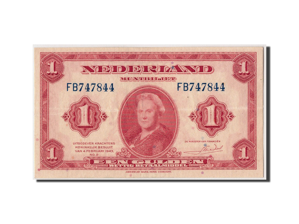 Netherlands, 1 Gulden, 1943, KM #64a, 1943-02-04, AU(55-58), FB747844