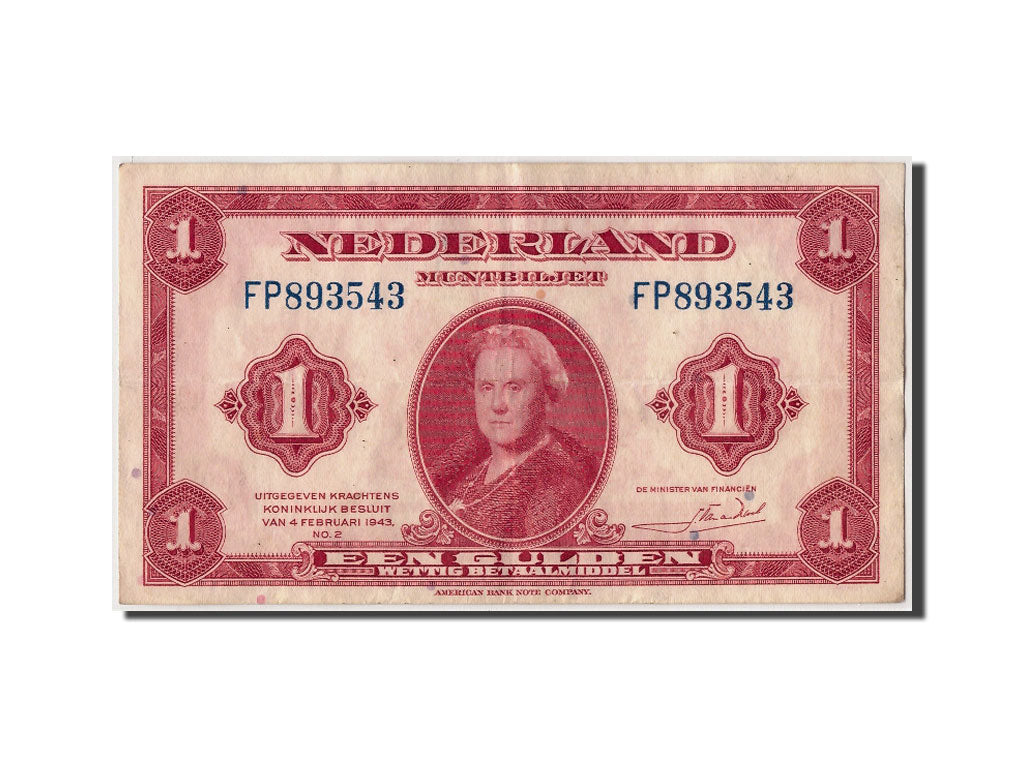 Netherlands, 1 Gulden, 1943, KM #64a, 1943-02-04, EF(40-45), FP8935434