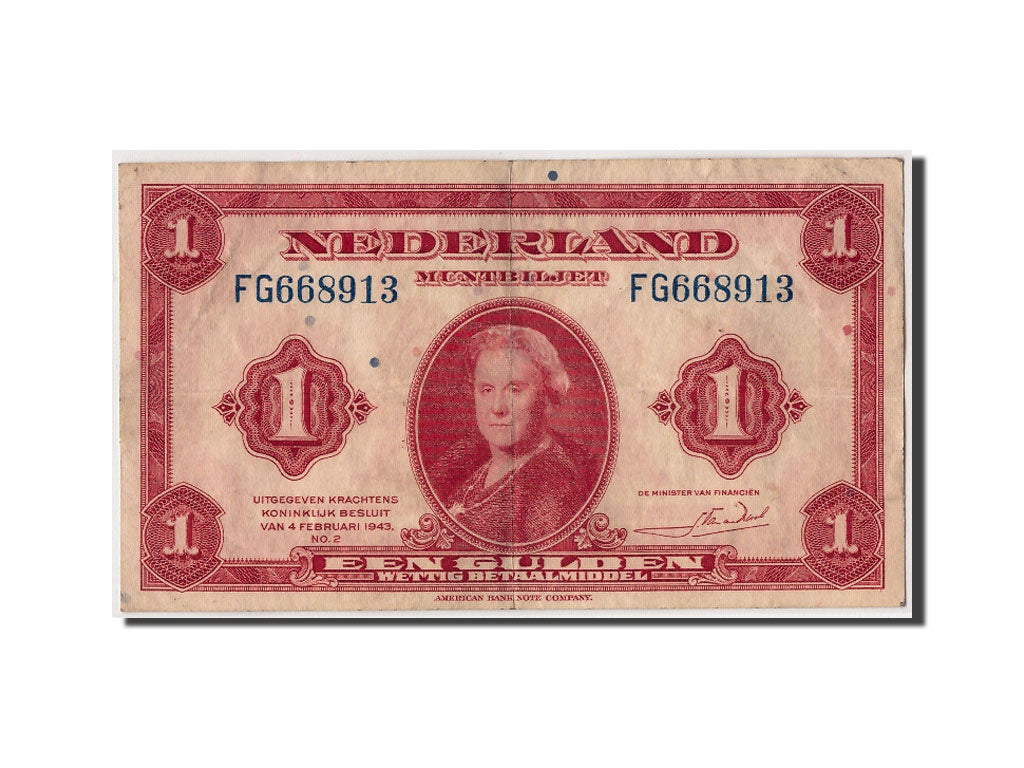 Netherlands, 1 Gulden, 1943, KM #64a, 1943-02-04, VF(30-35), FG668913