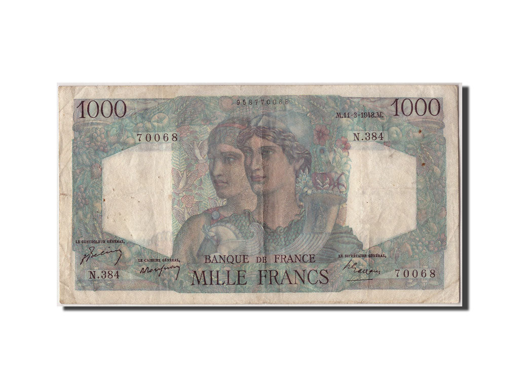 France, 1000 Francs, 1 000 F 1945-1950 ''Minerve et Hercule'', 1948, KM #130b,..