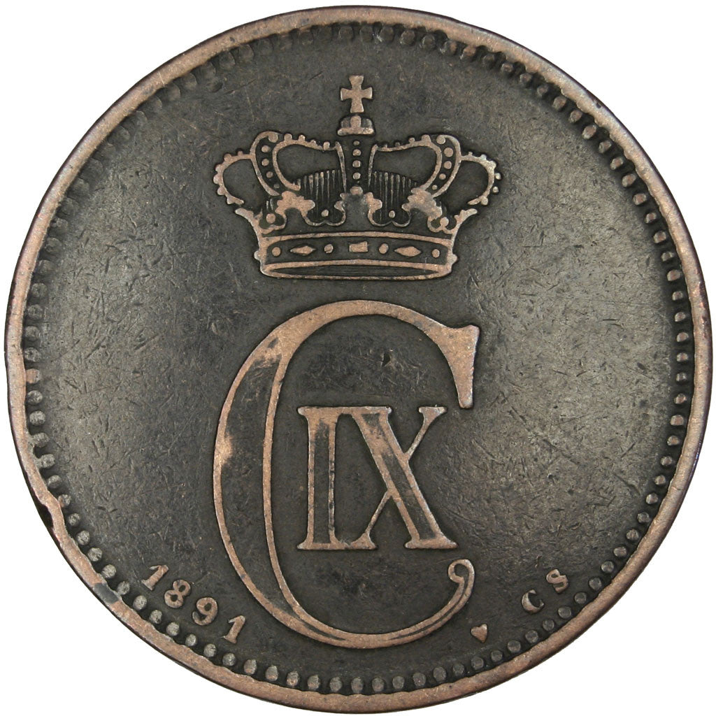 DENMARK, 5 Ore, 1891, KM #794.1, VF(20-25), Bronze, 7.79