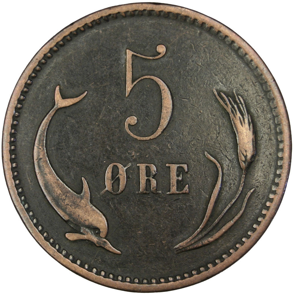 DENMARK, 5 Ore, 1891, KM #794.1, VF(20-25), Bronze, 7.79
