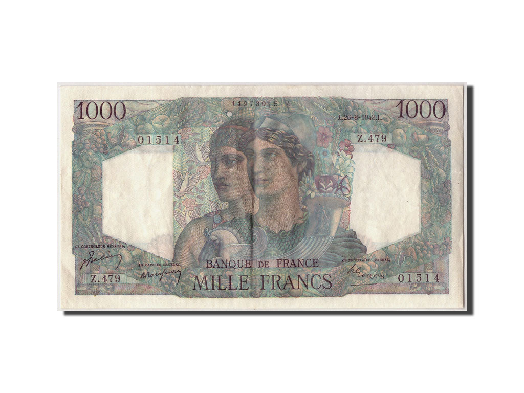 Geldschein, Frankreich, 1000 Francs, 1 000 F 1945-1950 ''Minerve et Hercule''