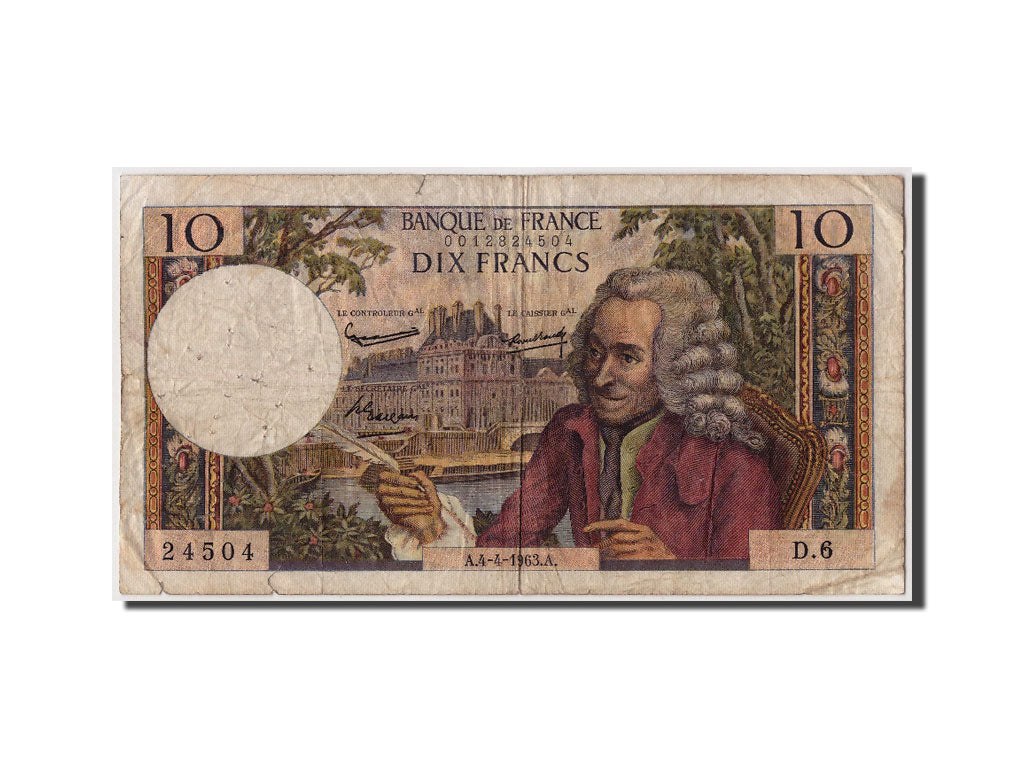 France, 10 Francs, 10 F 1963-1973 ''Voltaire'', 1963, KM #147a, 1963-04-04,...