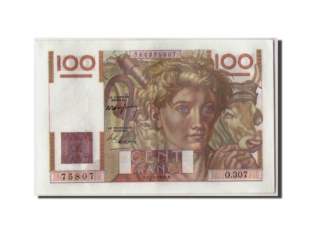Banknote, France, 100 Francs, 100 F 1945-1954 ''Jeune Paysan'', 1949