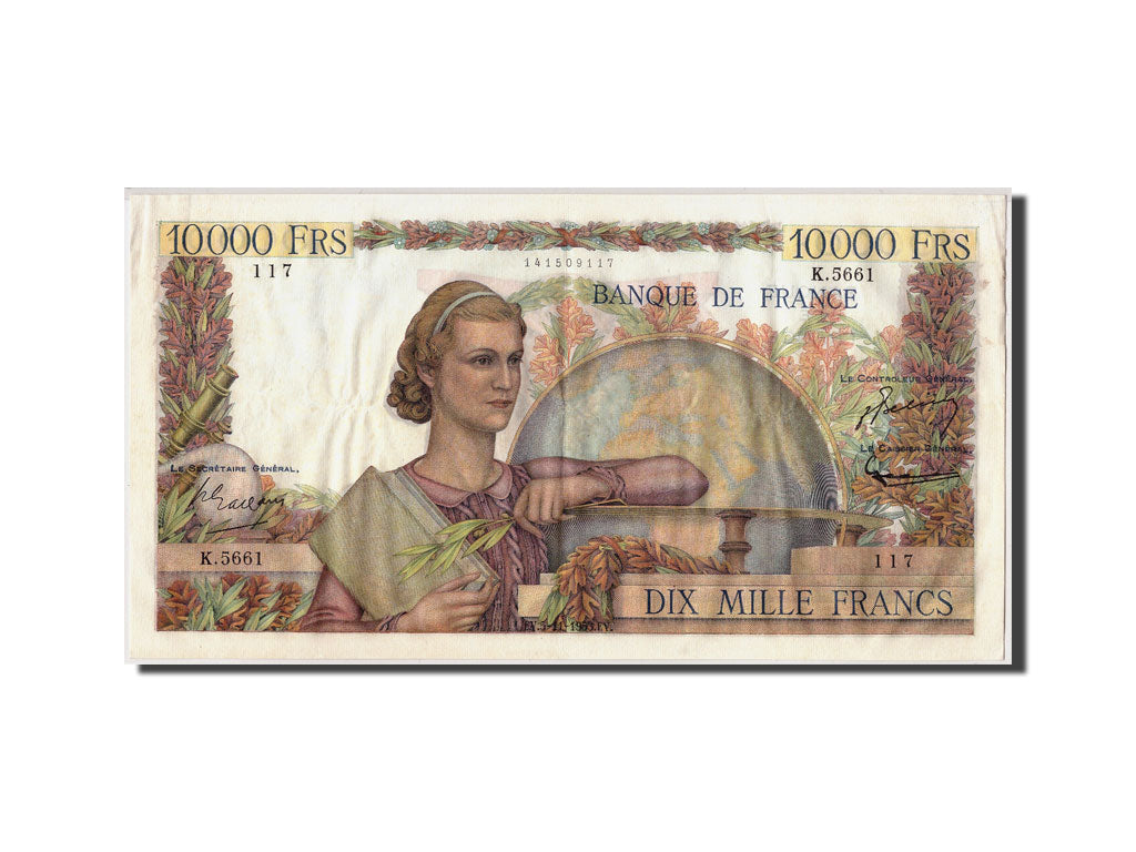 Banknote, France, 10,000 Francs, 10 000 F 1945-1956 ''Génie Français'', 1953