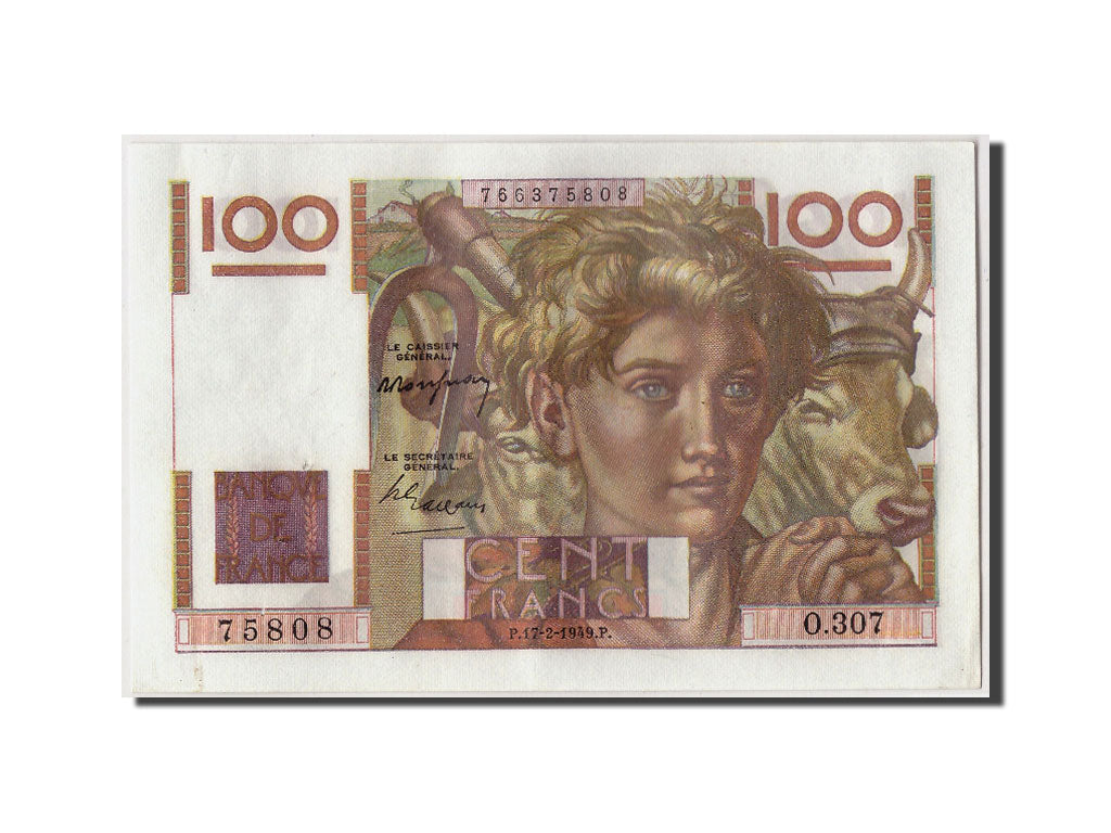 Billet, France, 100 Francs, 100 F 1945-1954 ''Jeune Paysan'', 1949, 1949-02-17