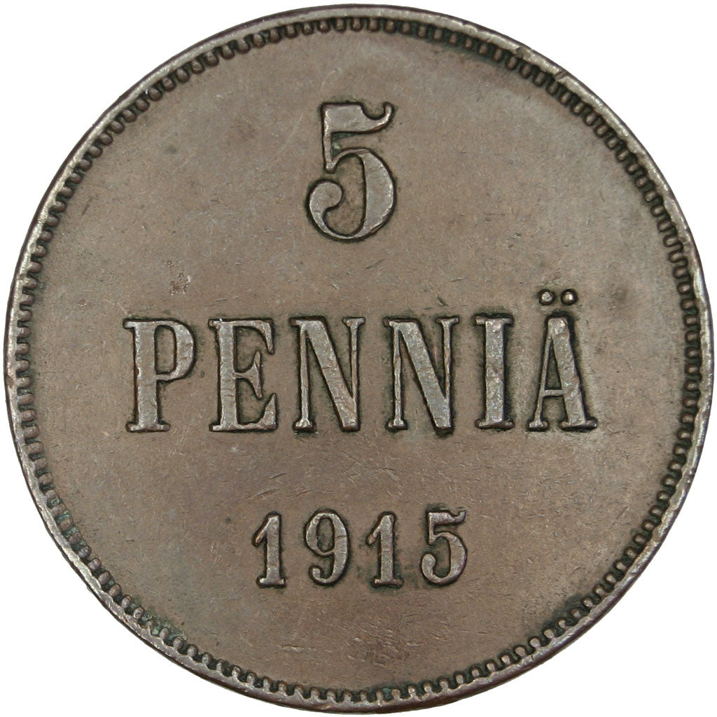 Moneda, Finlandia, Nicholas II, 5 Pennia, 1915, EBC, Cobre, KM:15