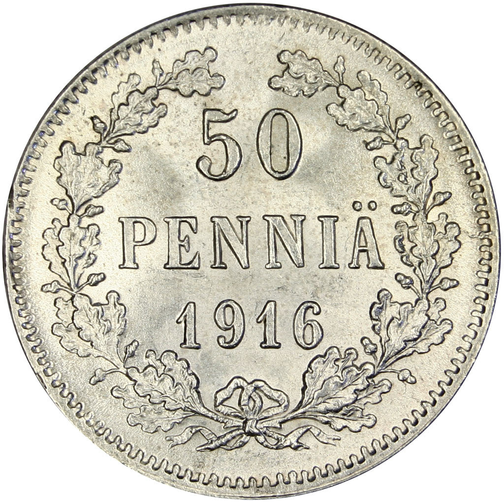 Coin, Finland, Nicholas II, 50 Penniä, 1916, MS(60-62), Silver, KM:2.2