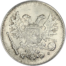 Moneda, Finlandia, Nicholas II, 50 Penniä, 1917, EBC+, Plata, KM:2.2