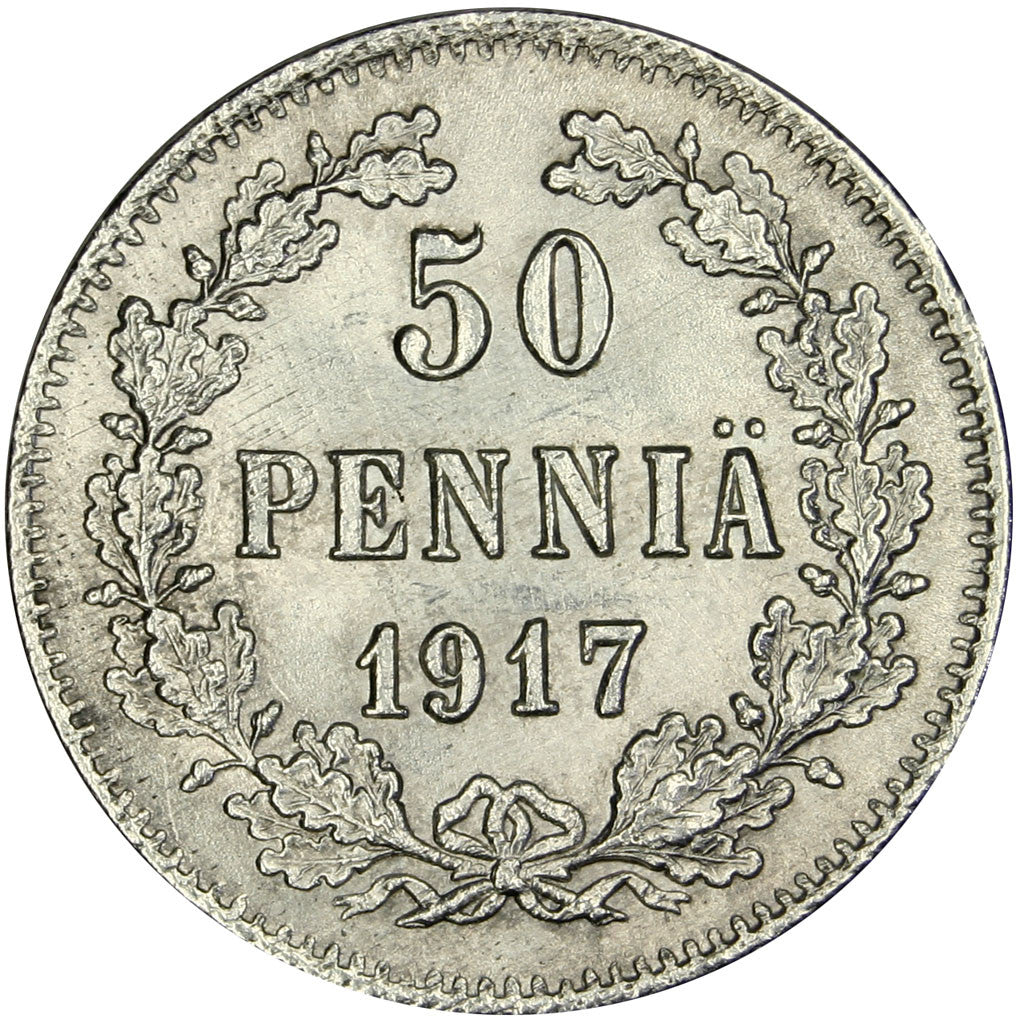 Coin, Finland, Nicholas II, 50 Penniä, 1917, MS(60-62), Silver, KM:2.2