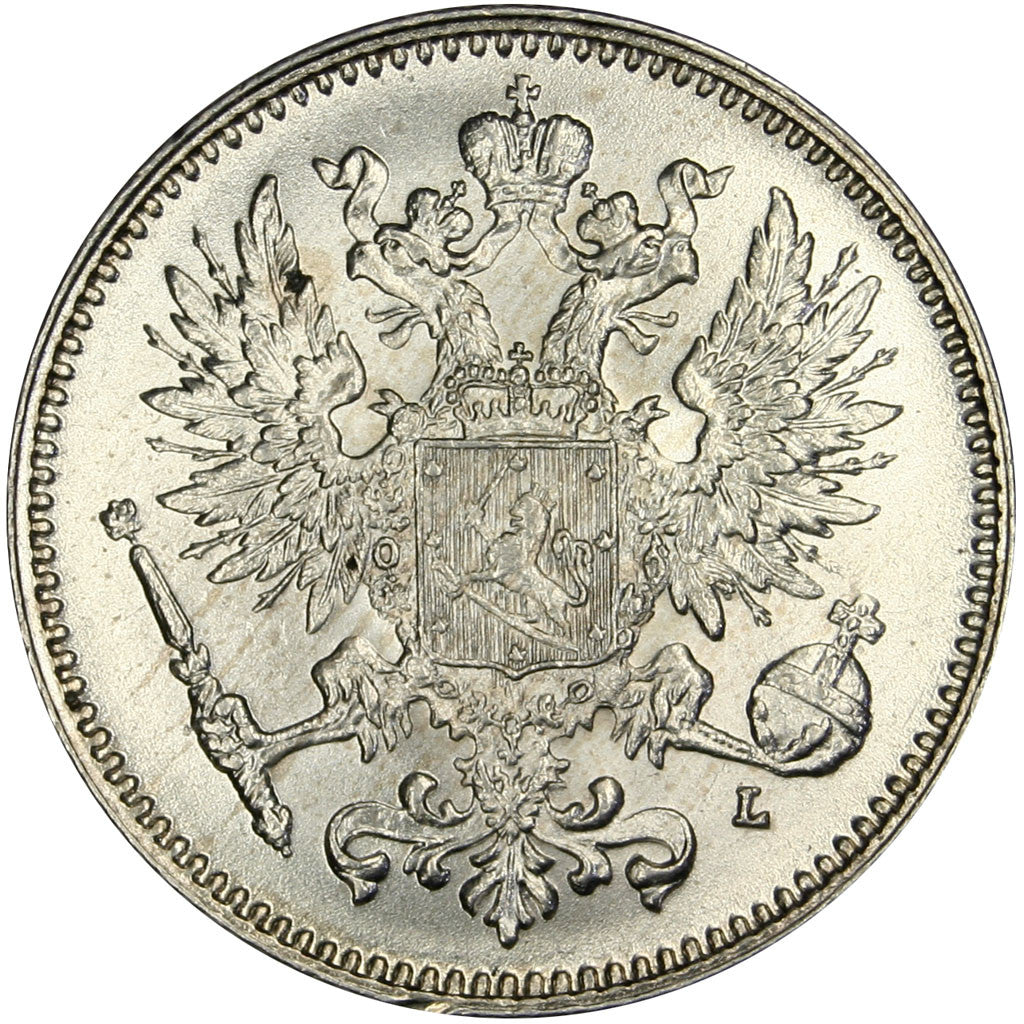 FINLAND, 50 Pennia, 1911, KM #2.2, MS(60-62), Silver, 18.6, 2.53