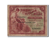 Banknote, Belgian Congo, 5 Francs, 1942, 1942-06-10, VF(20-25)