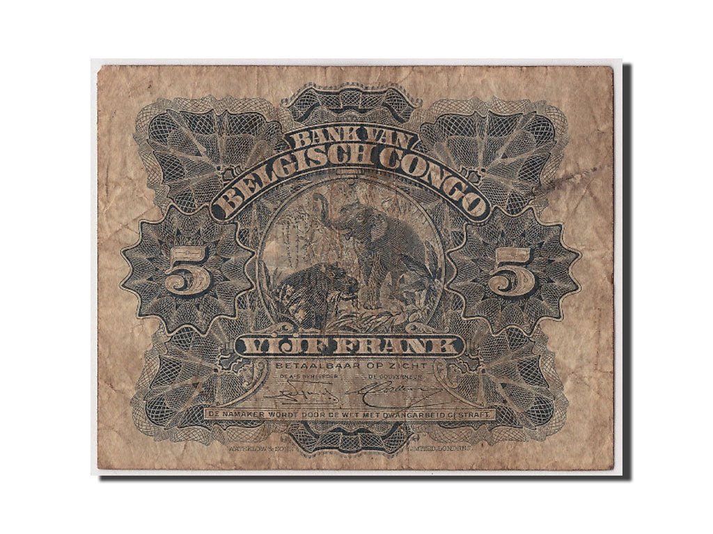 Banknote, Belgian Congo, 5 Francs, 1952, 1952-02-15, VF(20-25)