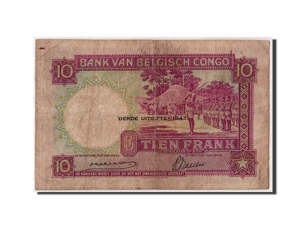 Banknote, Belgian Congo, 10 Francs, 1943, 1943-02-10, VF(30-35)